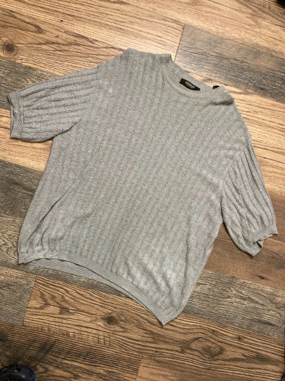 Bachrach Men’s XXL Knit Shirt Made in Italy Cotton Modal Short Sleeve Gray